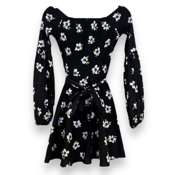 Caroline Constas Dresses & Skirts - Caroline Constas Black Floral Belted Off-the-Shoulder Long Sleeve Mini Dress XS